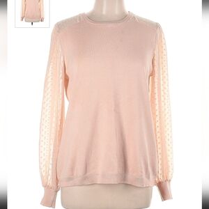 Adrianna Papell Pink Sheer Sleeved Sweater Blouse Large L Shirt Top